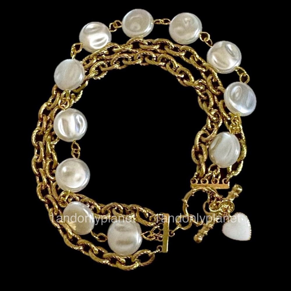 🌹HP🌹✨NEW✨ Chic Pearl Layered Chain Bracelet w Heart Charm - Picture 4 of 8